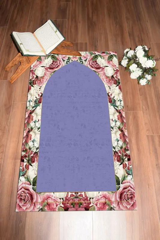 Digitally Printed Washable Floral Gift Prayer Rug 70x130cm, Prayer Rug-24-purple,-PURPLE - 12