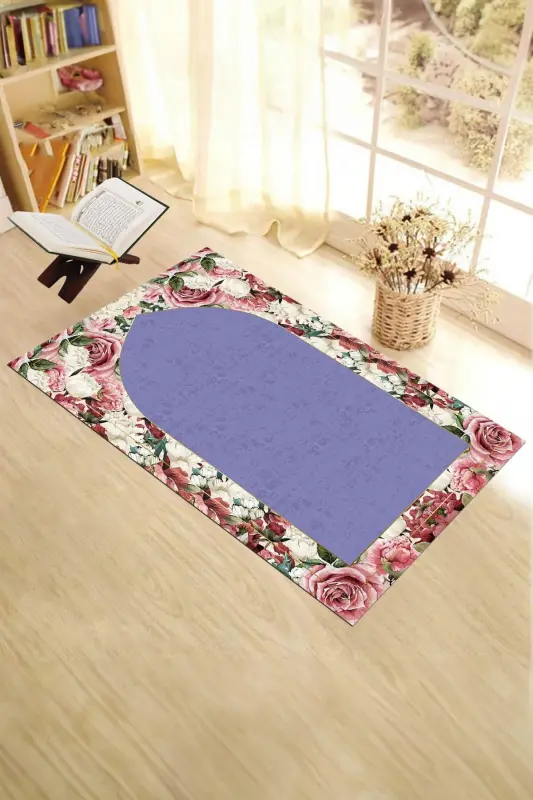 Digitally Printed Washable Floral Gift Prayer Rug 70x130cm, Prayer Rug-24-purple,-PURPLE - 14