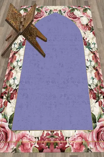 Digitally Printed Washable Floral Gift Prayer Rug 70x130cm, Prayer Rug-24-purple,-PURPLE - EY HOME (1)