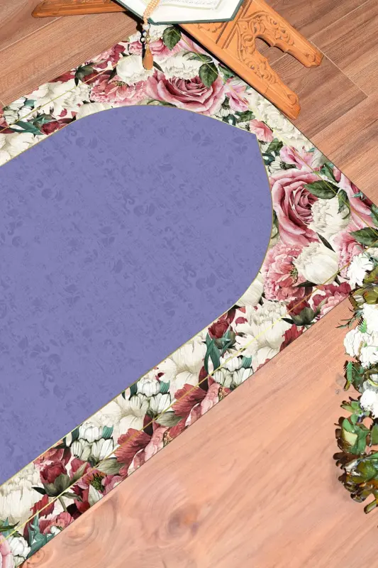 Digitally Printed Washable Floral Gift Prayer Rug 70x130cm, Prayer Rug-24-purple,-PURPLE - 3