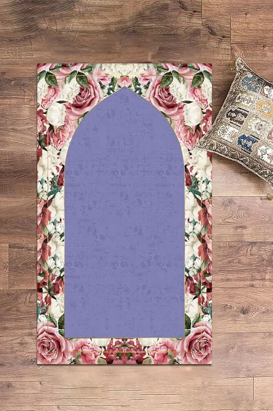 Digitally Printed Washable Floral Gift Prayer Rug 70x130cm, Prayer Rug-24-purple,-PURPLE - 8
