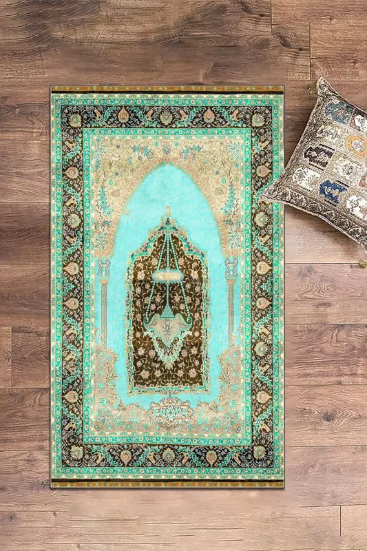 Digitally Printed Washable Gift Classic Prayer Rug 70x130cm, SECCADE-33-TURKUAZ,-TURKUAZ - 6