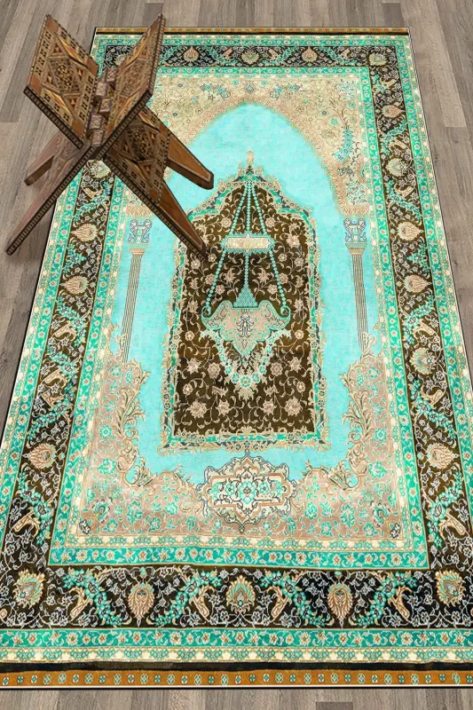 Digitally Printed Washable Gift Classic Prayer Rug 70x130cm, SECCADE-33-TURKUAZ,-TURKUAZ - 8