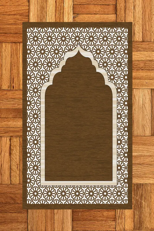 Digitally Printed Washable Gift Elegant Prayer Rug 70x130 cm. , SECCADE-17-BROWN,-BROWN - 5
