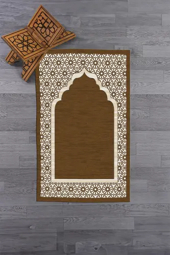 Digitally Printed Washable Gift Elegant Prayer Rug 70x130 cm. , SECCADE-17-BROWN,-BROWN - 7