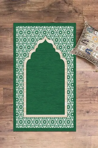 Digitally Printed Washable Gift Elegant Prayer Rug 70x130 cm, SECCADE-17-YEŞİL,-YEŞİL 