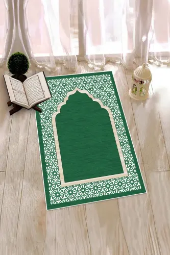 Digitally Printed Washable Gift Elegant Prayer Rug 70x130 cm, SECCADE-17-YEŞİL,-YEŞİL - 2