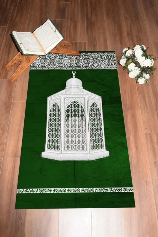 Digitally Printed Washable Gift Elegant Prayer Rug Prayer Mat 70x130cm - GREEN - 1