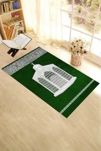 Digitally Printed Washable Gift Elegant Prayer Rug Prayer Mat 70x130cm - GREEN - 4
