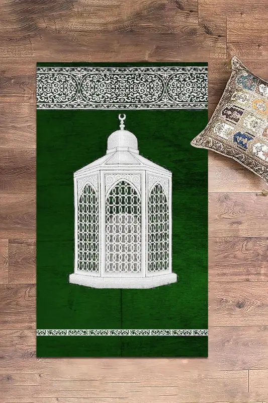Digitally Printed Washable Gift Elegant Prayer Rug Prayer Mat 70x130cm - GREEN - 6