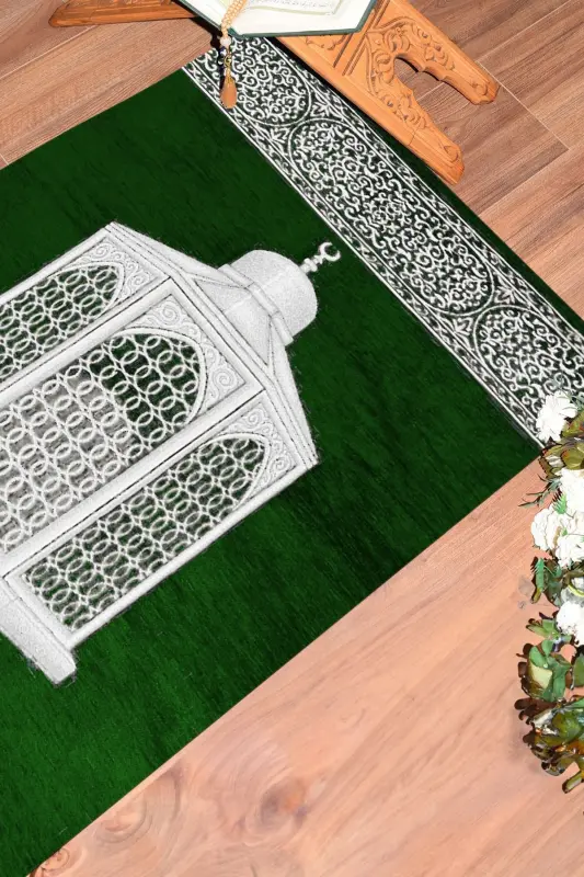 Digitally Printed Washable Gift Elegant Prayer Rug Prayer Mat 70x130cm - GREEN - 9