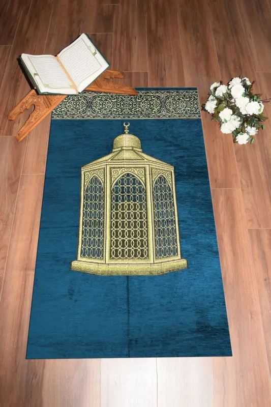 Digitally Printed Washable Gift Elegant Prayer Rug Prayer Rug 70x130, Prayer Rug-41-blue,-BLUE - 1