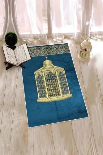 Digitally Printed Washable Gift Elegant Prayer Rug Prayer Rug 70x130, Prayer Rug-41-blue,-BLUE - 6