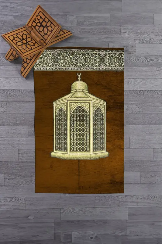 Digitally Printed Washable Gift Elegant Prayer Rug Prayer Rug 70x130, Prayer Rug-41-coffee,-BROWN - 4