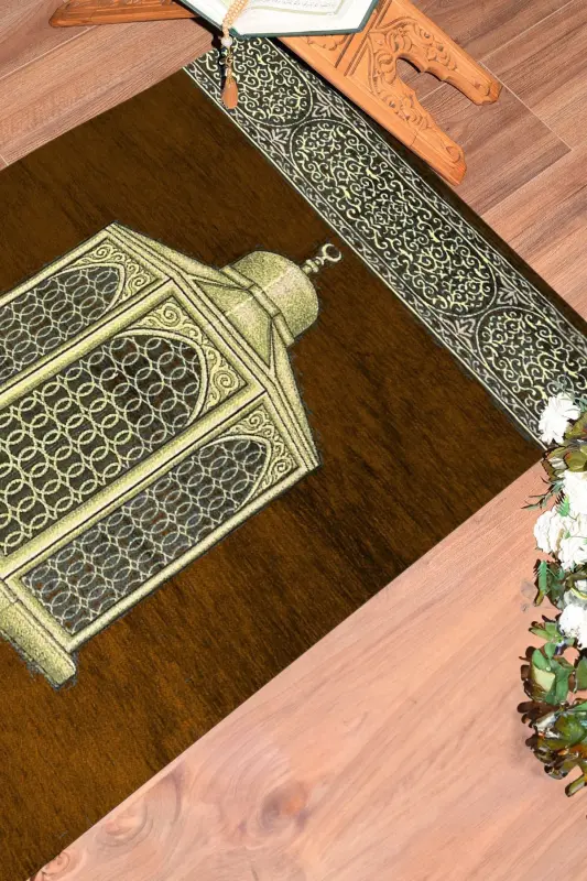 Digitally Printed Washable Gift Elegant Prayer Rug Prayer Rug 70x130, Prayer Rug-41-coffee,-BROWN - 8