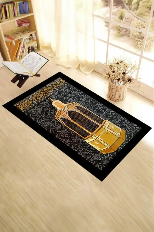 Digitally Printed Washable Gift Prayer Rug 70x130cm - BLACK - 3