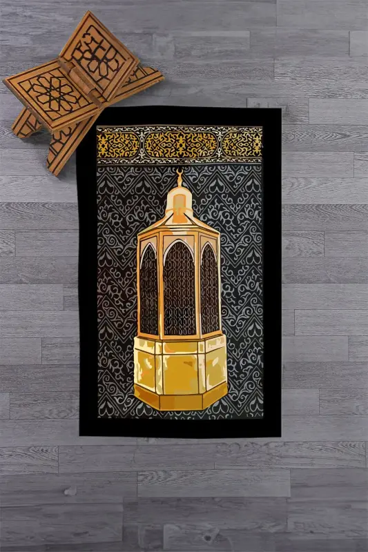 Digitally Printed Washable Gift Prayer Rug 70x130cm - BLACK - 4