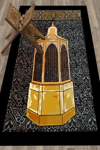 Digitally Printed Washable Gift Prayer Rug 70x130cm - BLACK - 7