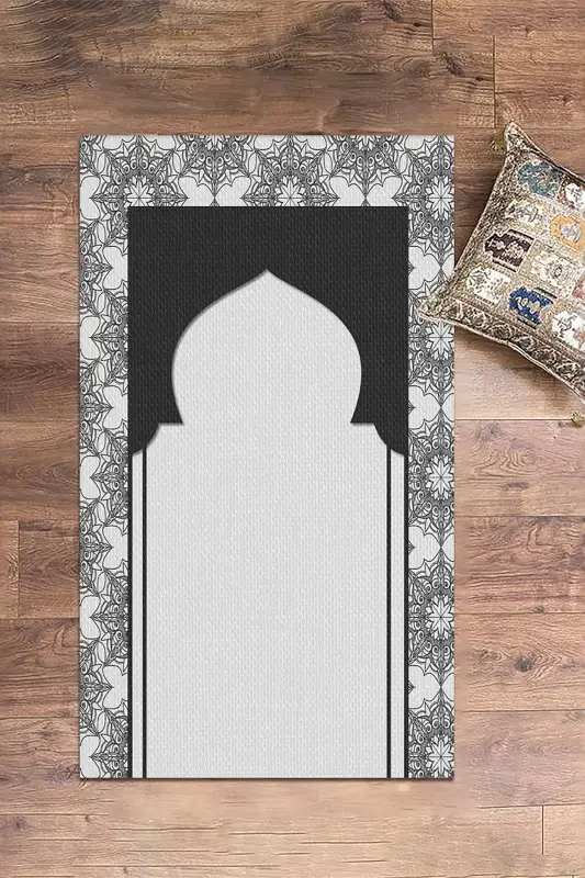Digitally Printed Washable Gift Prayer Rug 70x130cm, SECCADE-25-GRİ,-GRİ - 8