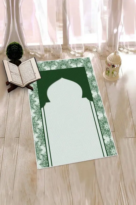 Digitally Printed Washable Gift Prayer Rug 70x130cm, SECCADE-25-YEŞİL,-YEŞİL - 1