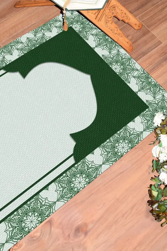 Digitally Printed Washable Gift Prayer Rug 70x130cm, SECCADE-25-YEŞİL,-YEŞİL - 3