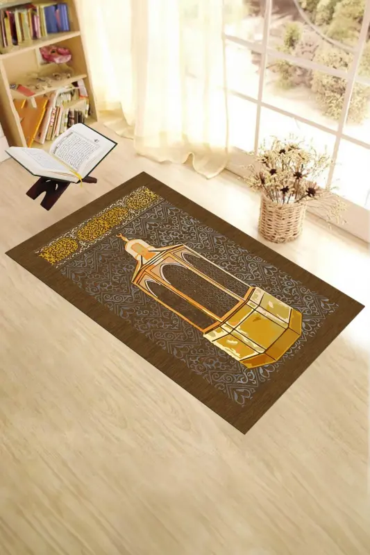 Digitally Printed Washable Gift Prayer Rug Seccade 70x130cm - BROWN - 4