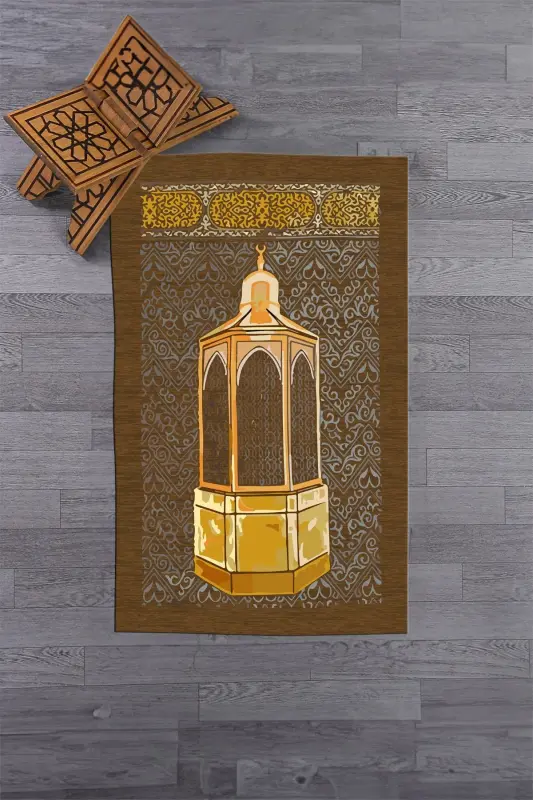 Digitally Printed Washable Gift Prayer Rug Seccade 70x130cm - BROWN - 5