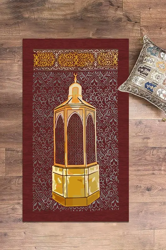 Digitally Printed Washable Gift Prayer Rug Seccade 70x130cm - RED - 6