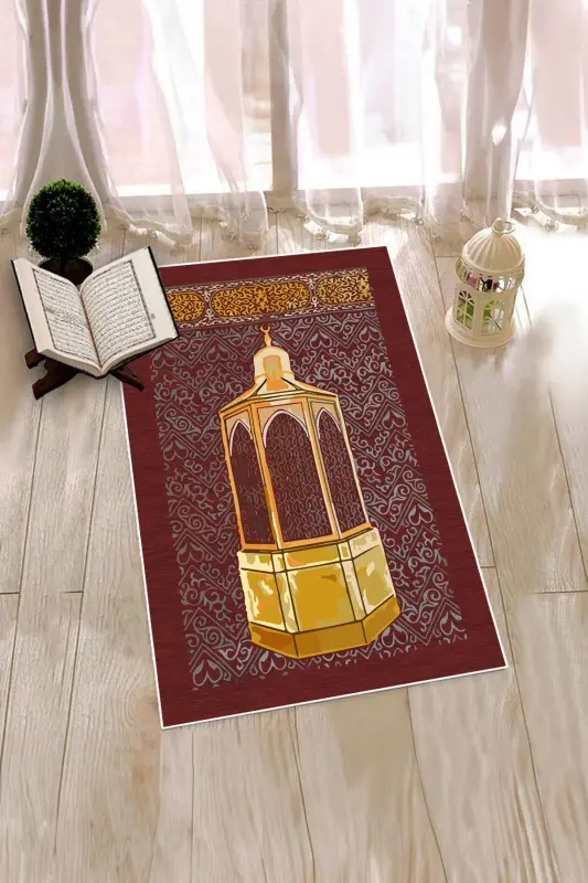Digitally Printed Washable Gift Prayer Rug Seccade 70x130cm - RED - 7
