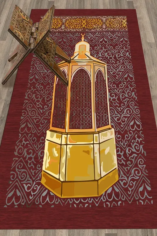 Digitally Printed Washable Gift Prayer Rug Seccade 70x130cm - RED - 8