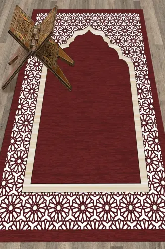 Digitally Printed Washable Gift Stylish Prayer Rug 70x130 cm. , SECCADE-17-KIRMIZI,-KIRMIZI - 3