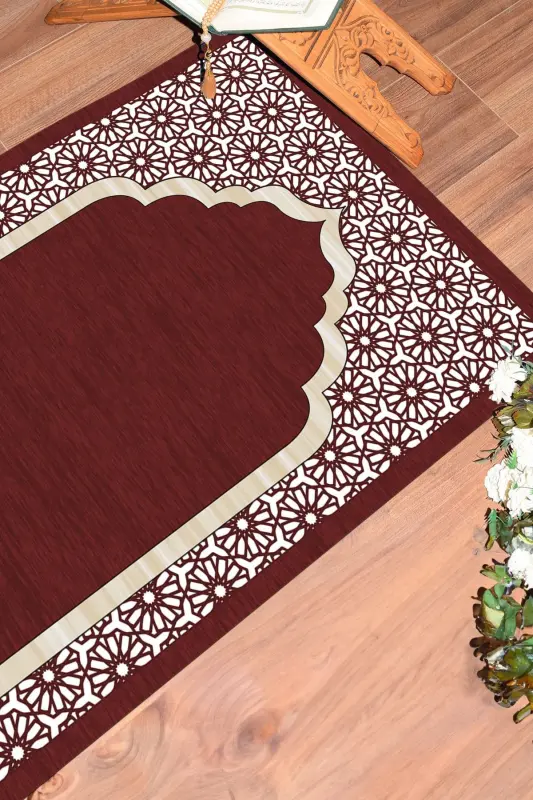 Digitally Printed Washable Gift Stylish Prayer Rug 70x130 cm. , SECCADE-17-KIRMIZI,-KIRMIZI - 4