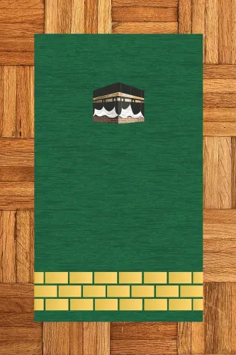 Digitally Printed Washable Kaaba Motif Gift Prayer Rug Prayer Mat 70x130 - GREEN 