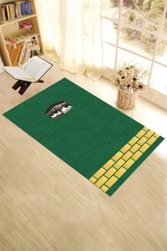 Digitally Printed Washable Kaaba Motif Gift Prayer Rug Prayer Mat 70x130 - GREEN - 3