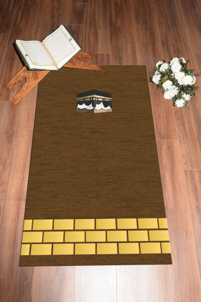 Digitally Printed Washable Kaaba Motif Prayer Rug Mat 70x130, Prayer Mat-45-coffee - 8