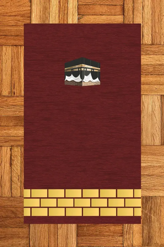 Digitally Printed Washable Kaaba Motifs Gift Prayer Rug Prayer Carpet 70x130 - RED - 1