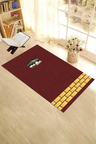 Digitally Printed Washable Kaaba Motifs Gift Prayer Rug Prayer Carpet 70x130 - RED - 3