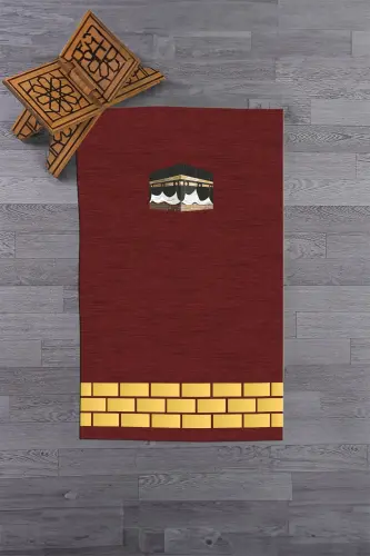 Digitally Printed Washable Kaaba Motifs Gift Prayer Rug Prayer Carpet 70x130 - RED - 4