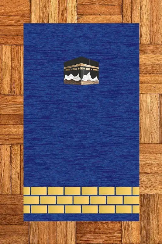 Digitally Printed Washable Kaaba Patterned Souvenir Prayer Rug Prayer Rug 70x130, Prayer Rug-45-blue,-BLUE - 2