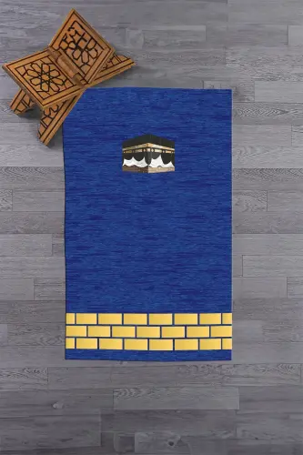 Digitally Printed Washable Kaaba Patterned Souvenir Prayer Rug Prayer Rug 70x130, Prayer Rug-45-blue,-BLUE - 4