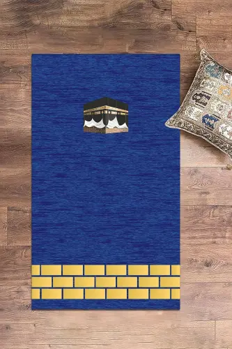 Digitally Printed Washable Kaaba Patterned Souvenir Prayer Rug Prayer Rug 70x130, Prayer Rug-45-blue,-BLUE - 5