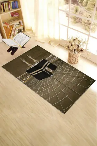 Digitally Printed Washable Kaaba Patterned Stylish Design Prayer Rug Prayer Mat 70x130, Prayer Mat-48-coffee,-BROWN - 10
