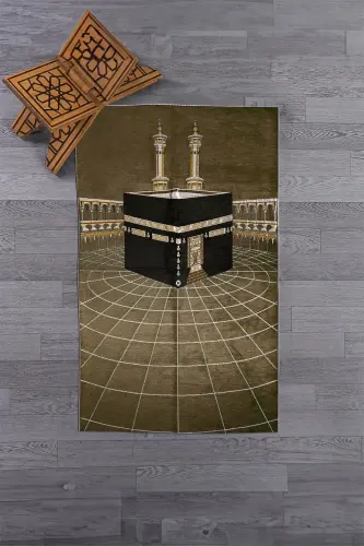 Digitally Printed Washable Kaaba Patterned Stylish Design Prayer Rug Prayer Mat 70x130, Prayer Mat-48-coffee,-BROWN - 11