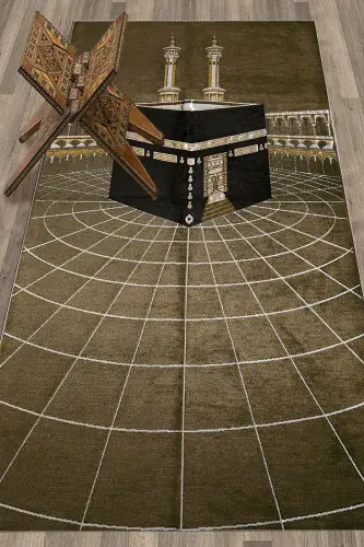 Digitally Printed Washable Kaaba Patterned Stylish Design Prayer Rug Prayer Mat 70x130, Prayer Mat-48-coffee,-BROWN - 14