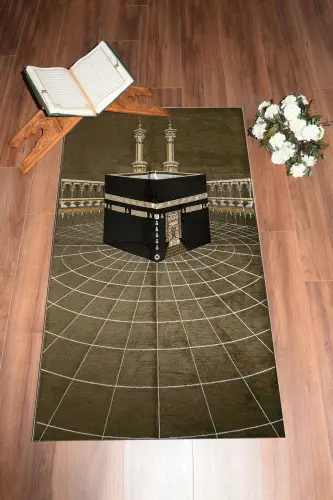 Digitally Printed Washable Kaaba Patterned Stylish Design Prayer Rug Prayer Mat 70x130, Prayer Mat-48-coffee,-BROWN - 16