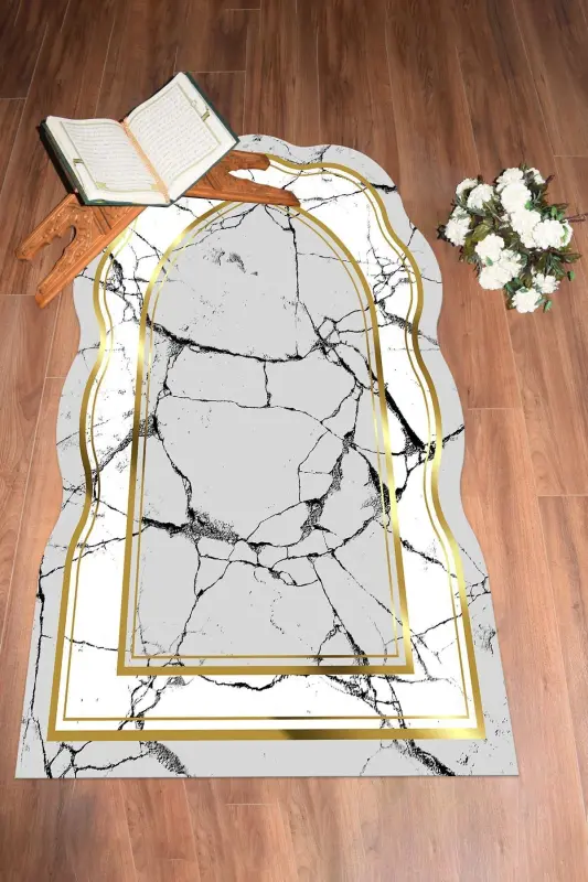 Digitally Printed Washable Laser Cut Gift Prayer Rug 70x130, Seccade-28-gold,-GOLD - 3