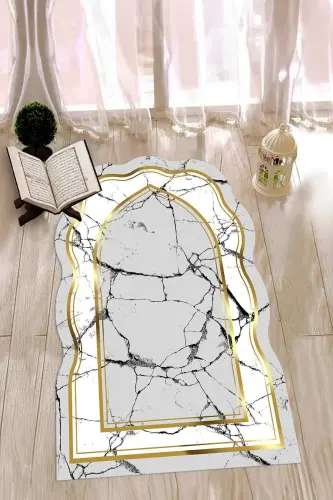 Digitally Printed Washable Laser Cut Gift Prayer Rug 70x130, Seccade-28-gold,-GOLD - 8