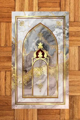 Digitally Printed Washable Marble Pattern Gift Prayer Rug Prayer Mat 70x130 - GOLD - 4