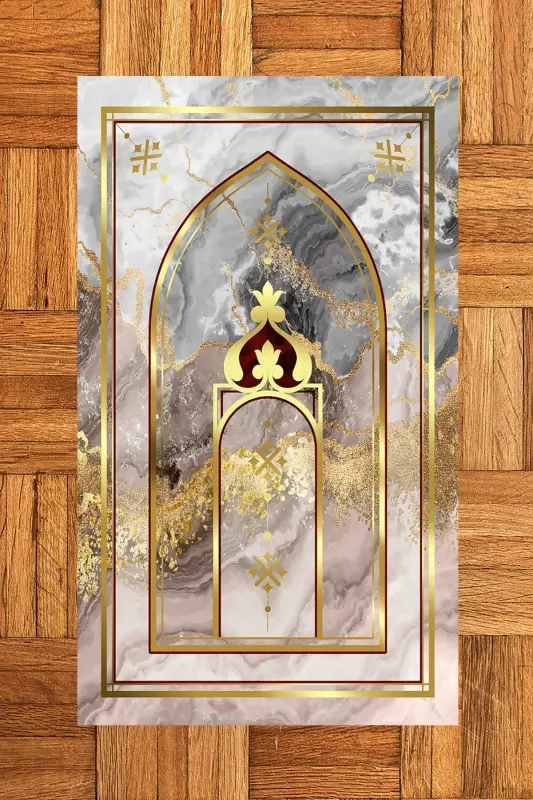 Digitally Printed Washable Marble Pattern Gift Prayer Rug Prayer Mat 70x130 - GOLD - 4