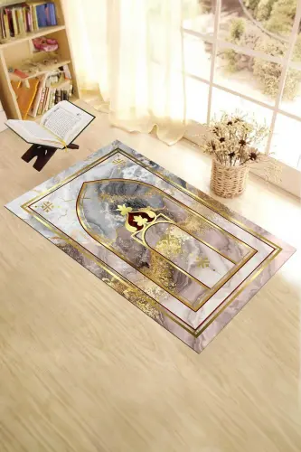 Digitally Printed Washable Marble Pattern Gift Prayer Rug Prayer Mat 70x130 - GOLD - 5
